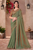 Adorable Olive Green Border Work Georgette Saree With Blouse