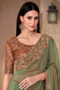 Adorable Olive Green Border Work Georgette Saree With Blouse