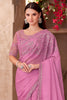 Charming Pink Border Work Chiffon Engagement Wear Saree