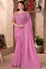 Charming Pink Border Work Chiffon Engagement Wear Saree