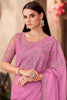 Charming Pink Border Work Chiffon Engagement Wear Saree