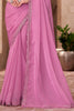 Charming Pink Border Work Chiffon Engagement Wear Saree