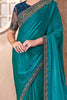 Bewitching Teal Blue Border Work Georgette Party Wear Saree