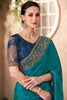 Bewitching Teal Blue Border Work Georgette Party Wear Saree