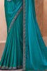 Bewitching Teal Blue Border Work Georgette Party Wear Saree