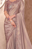 Precious Light Brown Border Work Crepe Reception Wear Saree