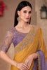 Stunning Mustard Yellow Border Work Chiffon Event Wear Saree