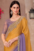Stunning Mustard Yellow Border Work Chiffon Event Wear Saree