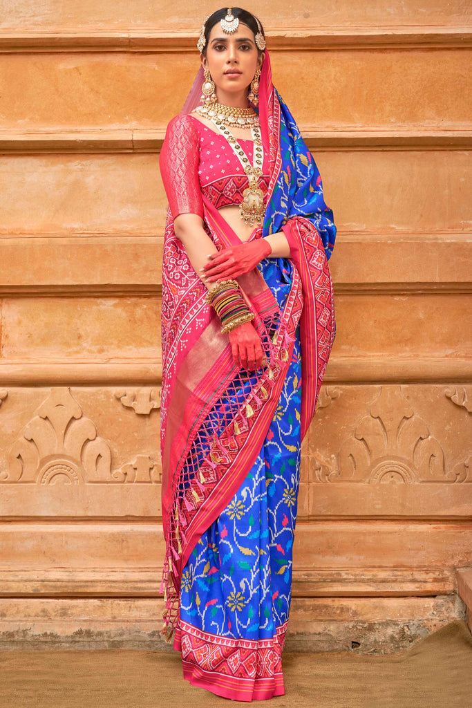 Adorable Royal Blue Patola Print Silk Function Wear Saree With Blouse