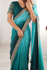 Winsome Teal Blue Border Work Chinon Party Wear Saree With Blouse