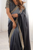 Marvelous Grey & Black Chinon Event Wear Saree With Blouse