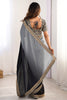 Marvelous Grey & Black Chinon Event Wear Saree With Blouse