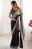 Marvelous Grey & Black Chinon Event Wear Saree With Blouse