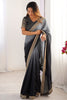 Marvelous Grey & Black Chinon Event Wear Saree With Blouse
