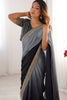 Marvelous Grey & Black Chinon Event Wear Saree With Blouse