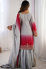 Pretty Grey Pearl Work Chinon Designer Sharara Suit With Dupatta