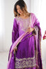 Glamorous Purple Thread Work Chinon Festival Wear Sharara Suit
