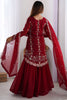 Fabulous Red Sequins Georgette Festive Wear Sharara Suit With Dupatta