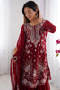 Fabulous Red Sequins Georgette Festive Wear Sharara Suit With Dupatta