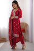 Ravishing Red Thread Work Chinon Festive Wear Pant Suit With Dupatta