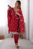 Ravishing Red Thread Work Chinon Festive Wear Pant Suit With Dupatta