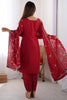 Ravishing Red Thread Work Chinon Festive Wear Pant Suit With Dupatta