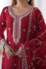 Ravishing Red Thread Work Chinon Festive Wear Pant Suit With Dupatta