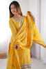 Wonderful Yellow Sequins Work Chinon Haldi Wear Pant Suit With Dupatta