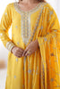 Wonderful Yellow Sequins Work Chinon Haldi Wear Pant Suit With Dupatta