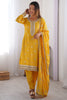 Wonderful Yellow Sequins Work Chinon Haldi Wear Pant Suit With Dupatta