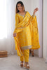 Wonderful Yellow Sequins Work Chinon Haldi Wear Pant Suit With Dupatta