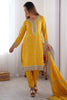 Wonderful Yellow Sequins Work Chinon Haldi Wear Pant Suit With Dupatta