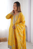 Wonderful Yellow Sequins Work Chinon Haldi Wear Pant Suit With Dupatta