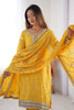 Wonderful Yellow Sequins Work Chinon Haldi Wear Pant Suit With Dupatta