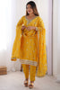 Wonderful Yellow Sequins Work Chinon Haldi Wear Pant Suit With Dupatta