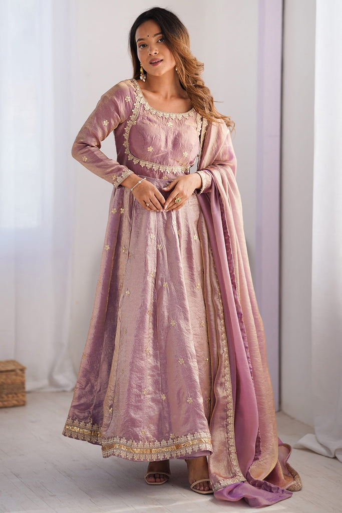 Awesome Pink Sequins Work Silk Function Wear Gown With Dupatta