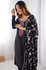 Mesmerizing Black Thread Embroidered Chinon Straight Suit With Dupatta