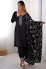 Mesmerizing Black Thread Embroidered Chinon Straight Suit With Dupatta