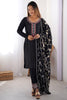 Mesmerizing Black Thread Embroidered Chinon Straight Suit With Dupatta