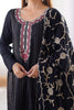 Mesmerizing Black Thread Embroidered Chinon Straight Suit With Dupatta