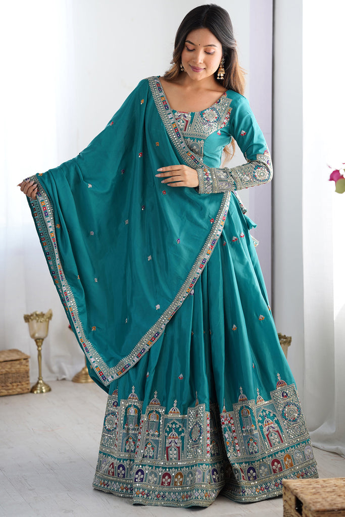 Marvelous Teal Green Dori Work Crepe Silk Event Wear Lehenga Choli
