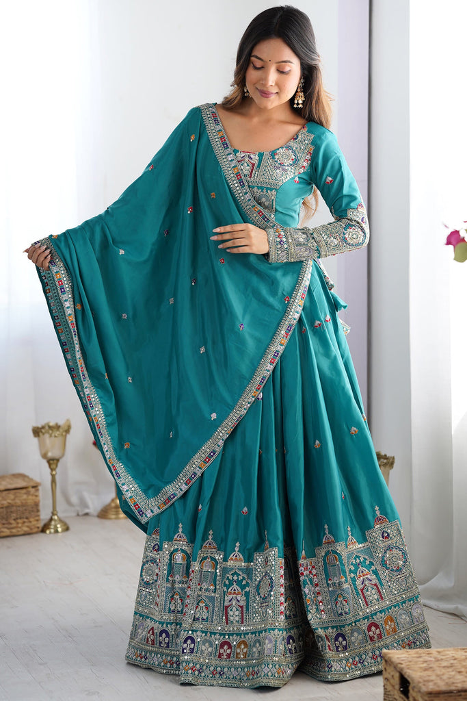 Marvelous Teal Green Dori Work Crepe Silk Event Wear Lehenga Choli