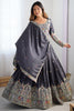 Incredible Grey Thread Embroidered Silk Lehenga Choli With Dupatta
