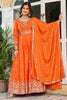Majestic Orange Thread Embroidered Silk Festival Wear Gown With Dupatta
