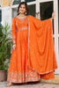 Majestic Orange Thread Embroidered Silk Festival Wear Gown With Dupatta