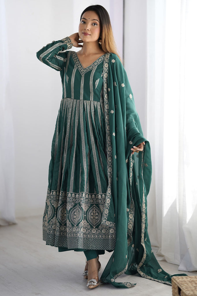 Ravishing Green Thread Work Georgette Event Wear Anarkali Suit