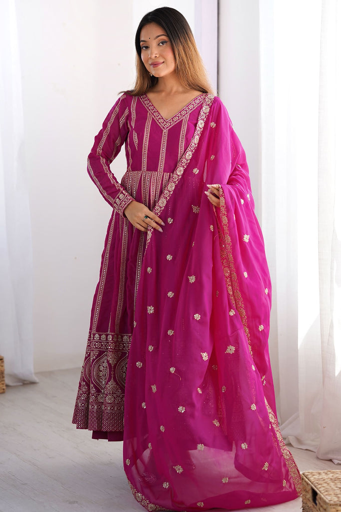 Fascinating Pink Sequins Work Georgette Traditional Anarkali Suit