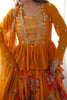 Delightful Yellow Floral Printed Georgette Crop Top Lehenga With Koti