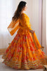 Delightful Yellow Floral Printed Georgette Crop Top Lehenga With Koti