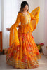 Delightful Yellow Floral Printed Georgette Crop Top Lehenga With Koti
